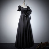 2025 Black evening dress  new high-end satin Popular style banquet host art test dress temperament celebrity dress