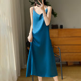 Silk 2024 Summer Women's New V-neck Slim Fit Inner Wear Dress Satin Sexy Socialite Suspender Dress Long Skirt