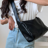 NAMCOVERSE 2025 trendy large-capacity bag solid color soft leather square pillow bag wide shoulder strap simple messenger tote bag women