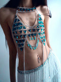 2025 LH3488 New  nightclubs vest new bust blue acrylic aluminum chain bra chain body chain vest