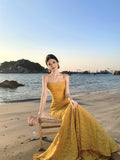 2025 Pure desire sexy slim dress long dress seaside vacation photo style lace jacquard fishtail dress dress