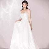 2025 light wedding dress simple satin princess tutu skirt tube top temperament small bride wedding go out