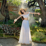 2025 Thailand seaside photo vacation suit female super fairy pure desire white bubble sleeve tube top skirt two-piece set