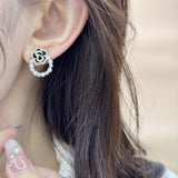 2025 light luxury camellia pearl zircon stud earrings personalized fashion high sense retro small fragrance exquisite earrings women