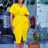 2025 D366 with belt 2025 women's clothing 's new fashion V-neck sexy split-ended dress Popular trade dress