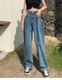 Straight Retro Blue Jeans for Women 2024 Spring and Summer Fashion High Waist Loose and Slimming Drape Wide Leg Mop Pants