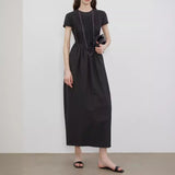 2025 yellow heavy industry pleated waist dress women's popular summer new small flying sleeve splicing dress