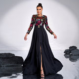 2025 high-end temperament long-sleeved crew neck long sequined banquet pendulum evening dress bridesmaid dress women