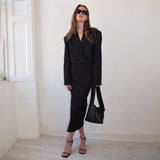 2025 New hot-selling suits, sexy temperament V-neck short blazer half-body split skirt two-piece set