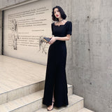 2025 Black evening dress dress women  new simple and generous banquet temperament long celebrity light luxury annual meeting host