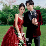2025Temperament red light wedding dress  travel photography outdoor photo dress studio theme photography clothing wedding dress