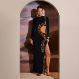 NAMCOVERSE2025 style women's clothing autumn and winter Spice Girls waist high split long sleeves sexy snake print long dress New wholesale