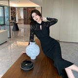 2025 New Chinese-style improved cheongsam dress for women's 2025 spring and autumn new temperament celebrity lace slim-fitting hip-wrapped long skirt