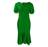 2025 D260  popular spring and summer new fashion temperament OL commuter solid color hip-wrapped ruffle African dress