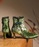 namcoverse Original Ethnic Style Green Embroidered High Heeled Short Boots CZ1025