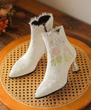 namcoverse Original Ethnic Style Green Embroidered High Heeled Short Boots CZ1025