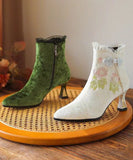 namcoverse Original Ethnic Style Green Embroidered High Heeled Short Boots CZ1025