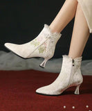 namcoverse Original Ethnic Style Green Embroidered High Heeled Short Boots CZ1025