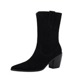 namcoverse  New Autumn/Winter Women's Boots Pointed Toe Chunky Heel Short Boots Cow Suede Western Boots Shoes For Women High Heels