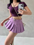 namcoverse Summer Skorts High-quality Sexy A-LINE Safety Skirts Pleated Skirt Half Length Short Skirt Belt Fashion Women