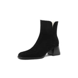 namcoverse  New Winter Boots For Women Cow Suede Short Boots Round Toe Thick Heel Women's Warm Shoes High-Heeled Shoes Large Size