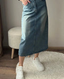 namcoverse Women Long Denim Skirts Vintage Back Slit High Waist Jean Skirt  Bodycon Maxi Blue Straight Denim Skirts For Women