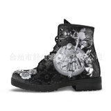 namcoverse Skull Flower Print High-Top Boots Women Boot Autumn Winter Fashion Women Tooling Ankle Boots Women Boots Women Botas Mujer