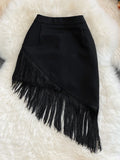 namcoverse Women High Waist Fringed Short Skirt Women's Summer  New Style Black Irregular Elastic Hip Skirt Anti-glare Skirt