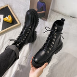 namcoverse New Mid Calf Boots Women Autumn Winter Fashion Lace-Up Zipper Botas Mujer Boots Sports Platform Heel Ladies Shoes  Flat