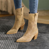 namcoverse  New Autumn/Winter Women's Boots Pointed Toe Chunky Heel Short Boots Cow Suede Western Boots Shoes For Women High Heels