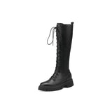 namcoverse New Knee-High Boots Winter Women Shoes Split Leather Women Boots Chunky High Boots Solid Platform Shoes For Women Knight Boots