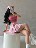 namcoverse Summer Skorts High-quality Sexy A-LINE Safety Skirts Pleated Skirt Half Length Short Skirt Belt Fashion Women