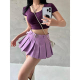 namcoverse Summer Skorts High-quality Sexy A-LINE Safety Skirts Pleated Skirt Half Length Short Skirt Belt Fashion Women