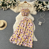 namcoverse Women Dress Set New Summer Vacation Fashion Floral Print Straps Crop Tops + Long Skirts Outfits Beach 2Pcs Suits