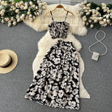 namcoverse Women Dress Set New Summer Vacation Fashion Floral Print Straps Crop Tops + Long Skirts Outfits Beach 2Pcs Suits