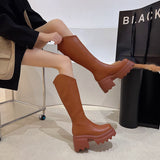 namcoverse  Autumn South Korea Dongdaemun British Style Round Head Thick Bottom Rear Zipper Long Tube But Knee-High Small Boots