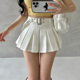 namcoverse Summer Skorts High-quality Sexy A-LINE Safety Skirts Pleated Skirt Half Length Short Skirt Belt Fashion Women