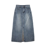 namcoverse Women's Denim Wrap Skirts Retro High Waisted Split A-line Denim Skirt Autumn Fashion Straight Skirt Female