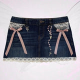 namcoverse Y2k Denim Skirt Womens Harajuku Gothic Lace Sexy Retro Blue Mini Skirt Pleated A Line Hot Girl High Waist Slim Mini Short Skirt