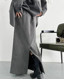 namcoverse Stripe 2 Piece Sets for Women Fashion Office Ladies Long Sleeve Loose Blazers Vintage High Waist Midi Skirt Suits