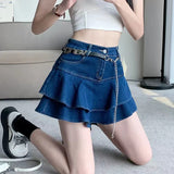 namcoverse Vintage Denim Mini Skirts Women Summer Sexy Solid Colour Ball Gown Skirts Jeans Female Casual Pocket Slim A-line Mini Skirts