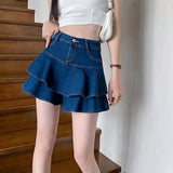 namcoverse Vintage Denim Mini Skirts Women Summer Sexy Solid Colour Ball Gown Skirts Jeans Female Casual Pocket Slim A-line Mini Skirts