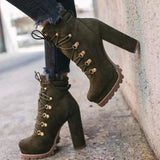 Thanksgiving  namcoverse  New Women's  Boots Fashion Lace-Up Rivets Chunky High Heels Solid Casual Platform Comfort Ankle Boots Bota De Inverno