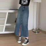 namcoverse Women's Denim Wrap Skirts Retro High Waisted Split A-line Denim Skirt Autumn Fashion Straight Skirt Female