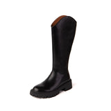 namcoverse  Autumn Winter New Women High Boots Split Leather Round Toe Women Boots Thick Heel Knee-High Women Shoes Zipper Knight Boots