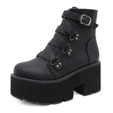 namcoverse  Winter New Thick-Soled Nightclub Women's Shoes Thick High-Heeled Ankle Boots Black Leather Trend Tênis Femininos