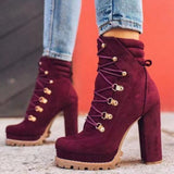 Thanksgiving  namcoverse  New Women's  Boots Fashion Lace-Up Rivets Chunky High Heels Solid Casual Platform Comfort Ankle Boots Bota De Inverno