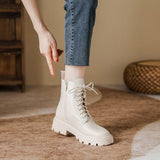 namcoverse Women Short Boots Exquisite Ankle Autumn Spring Thick Sole Lace Up Lady Short Boots Zipper Elastic Slender Knight Boots