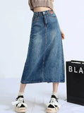 namcoverse Women Long Denim Skirts Vintage Back Slit High Waist Jean Skirt  Bodycon Maxi Blue Straight Denim Skirts For Women