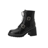 namcoverse  Autumn Winter Round Toe Women Boots Chunky Heel Shoes For Women Short Boots Belt Buckle Side Zipper High Heels Knight Boots